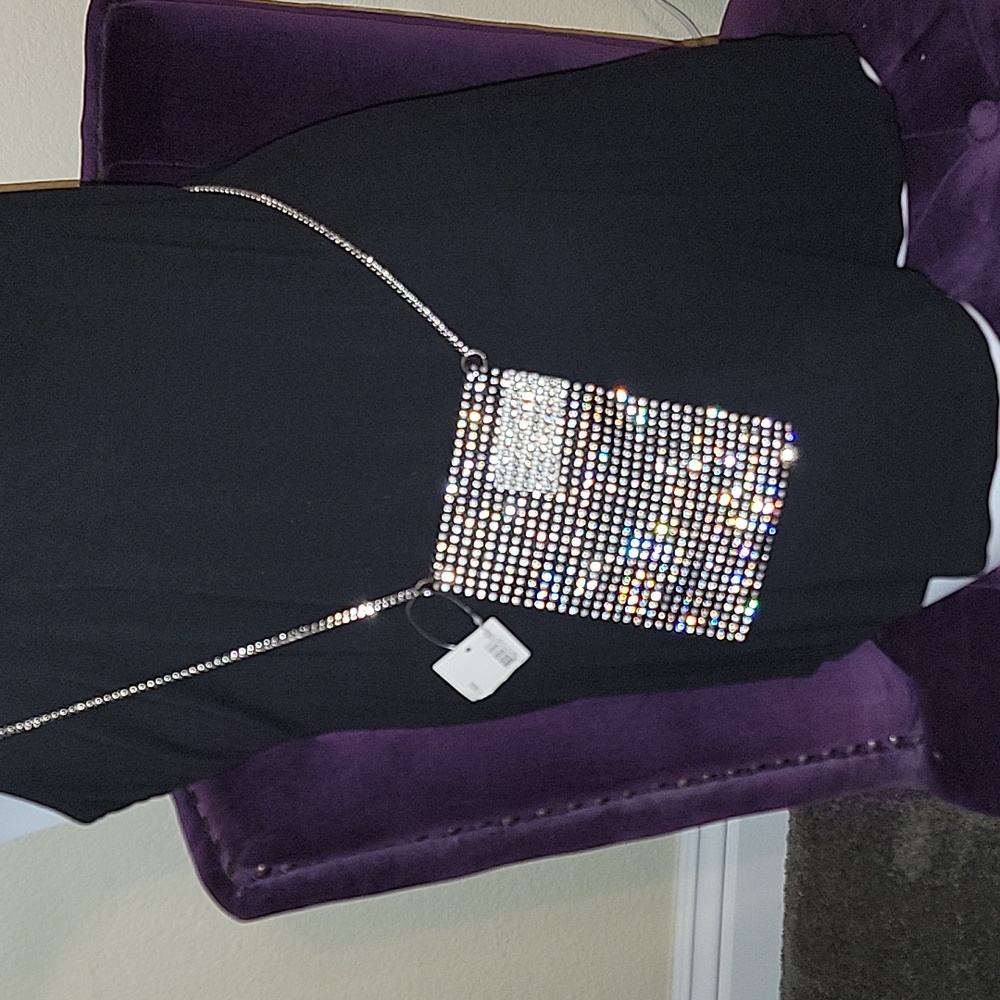 Crossbody Rhinestone Phone Satchel w/ Silver Tone Chain Strap - Picture 1 of 8
